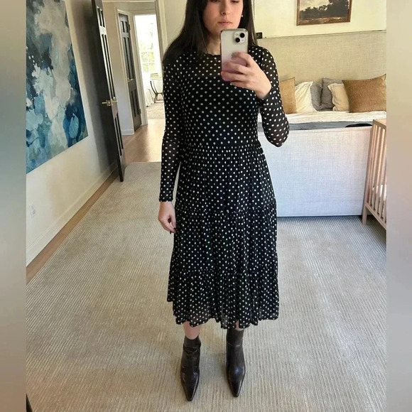 SPIRIT OF GRACE mesh polka dot tiered midi long sleeve dress S Ivy city co - Picture 1 of 9